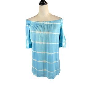 Simply Southern Blue And White‎ Short Sleeves With Ruffles Tie Dye Top, Size M
